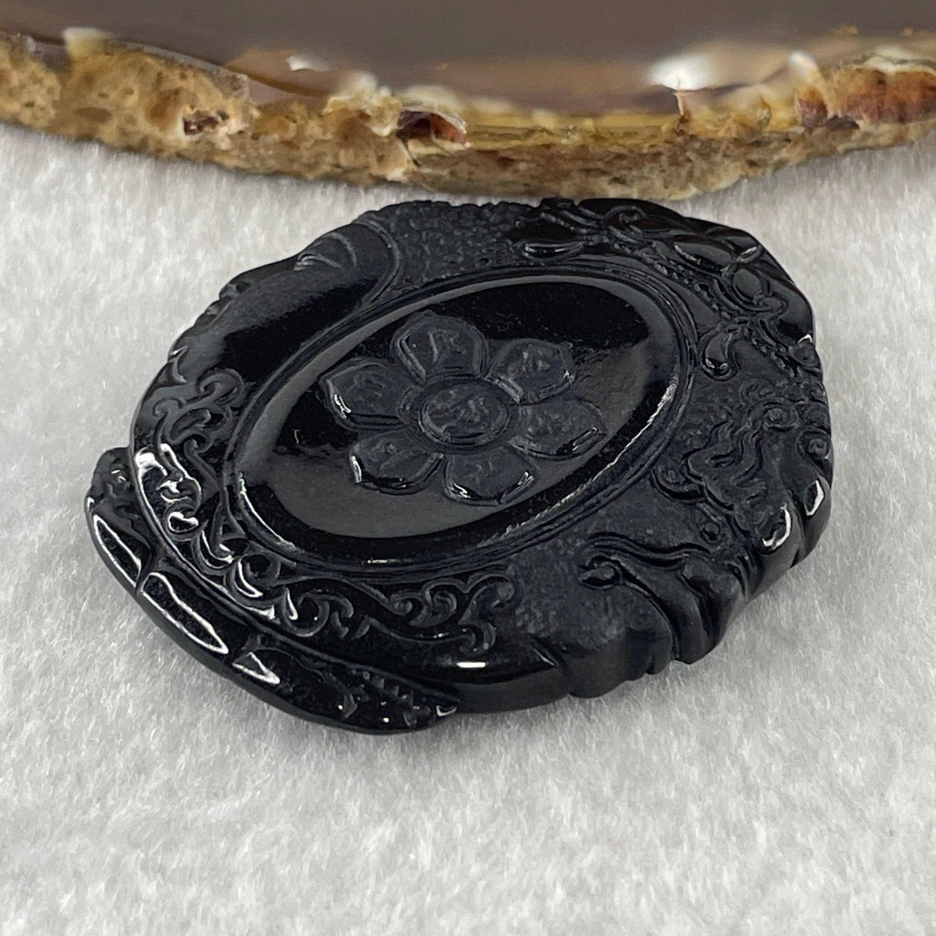 Type A Opaque Black Omphacite Jadeite Good Vs Evil Om Mani Padme Hum Pendant 33.00g 50.8 by 43.2 by 8.0mm - Huangs Jadeite and Jewelry Pte Ltd