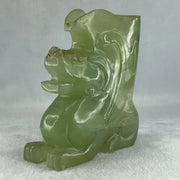 Natural Green Serpentine Pixiu Vase Display 989.6g 130.0 by 48.0 by 135.0mm - Huangs Jadeite and Jewelry Pte Ltd