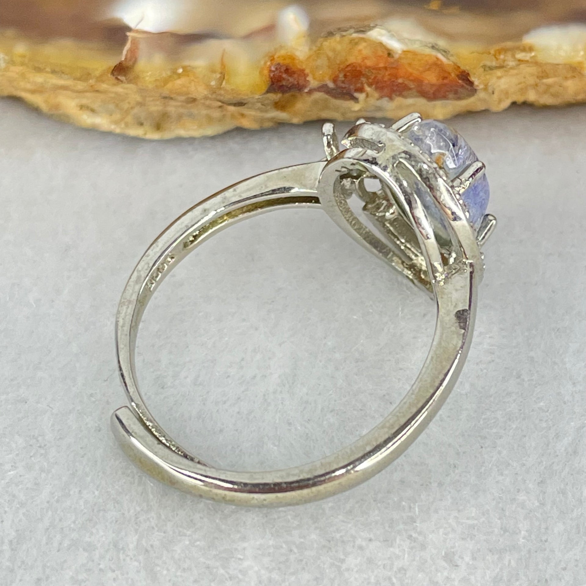 Rare Good Grade Natural Blue Dumortierite Rutilated Quartz in S925 Sliver Ring (Adjustable Size) 2.23g 9.8 by 6.7 by 3.6mm - Huangs Jadeite and Jewelry Pte Ltd