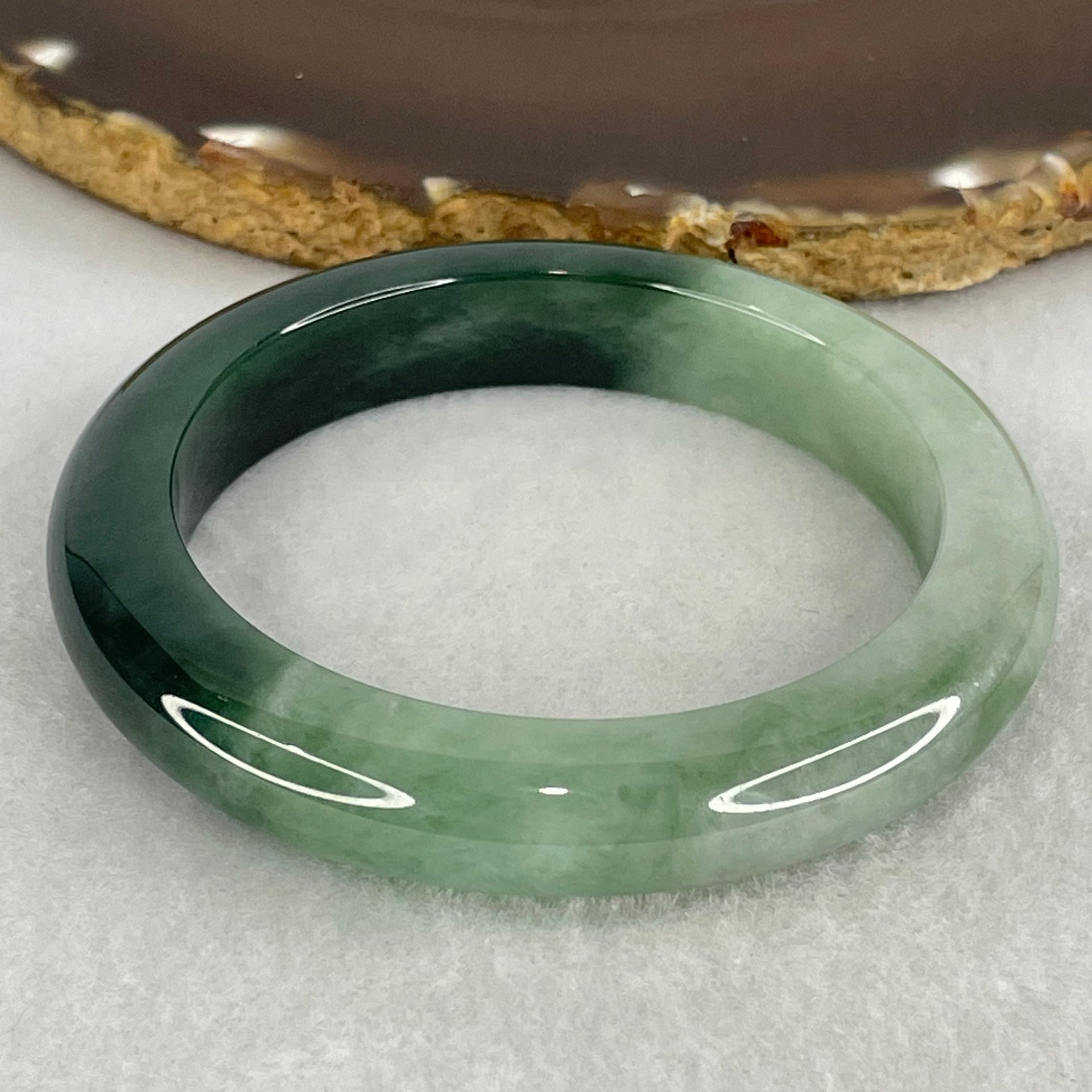 Type A Green and Dark Blueish Green Jadeite Bangle Internal Diameter 54.2mm 78.67g 11.1 by 9.3mm (Slight Internal Lines) - Huangs Jadeite and Jewelry Pte Ltd