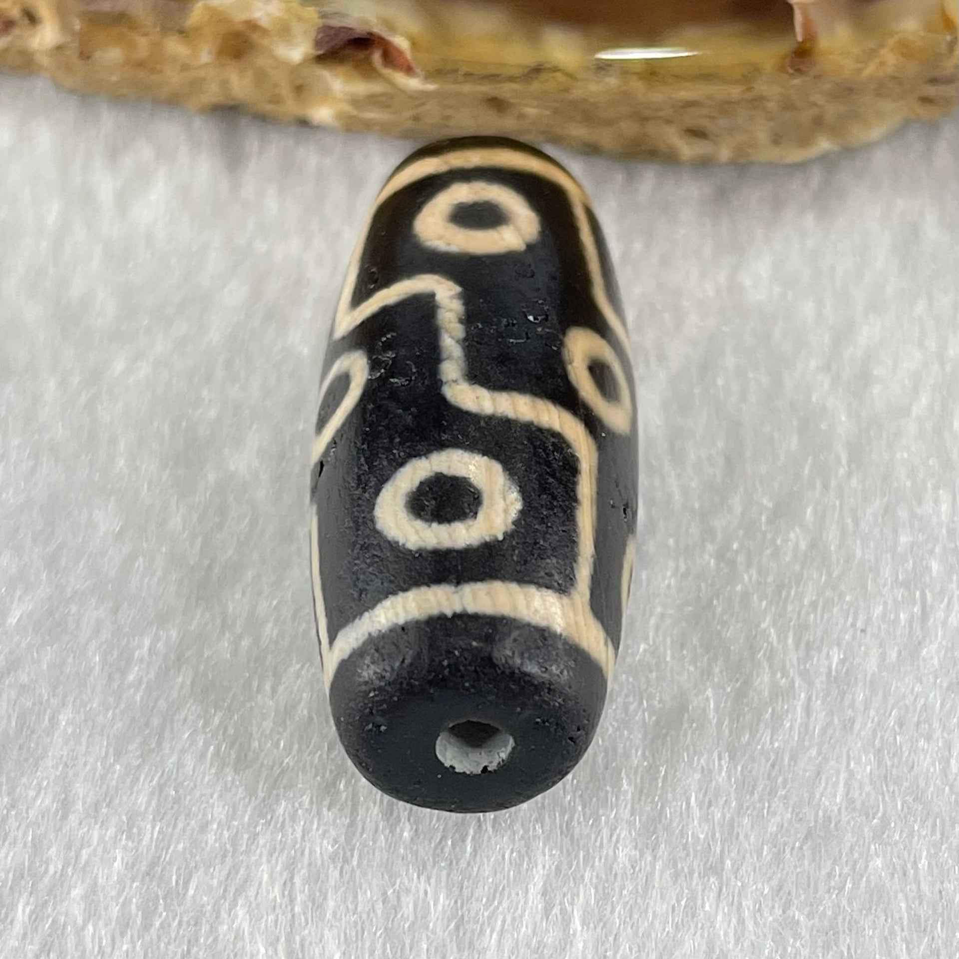 Natural Powerful Tibetan Old Oily Dark Brown with Yellowish White Agate 9 Eyes Dzi Bead Heavenly Master (Tian Zhu) 九眼天诛 6.62g 28.0 by 12.4mm - Huangs Jadeite and Jewelry Pte Ltd