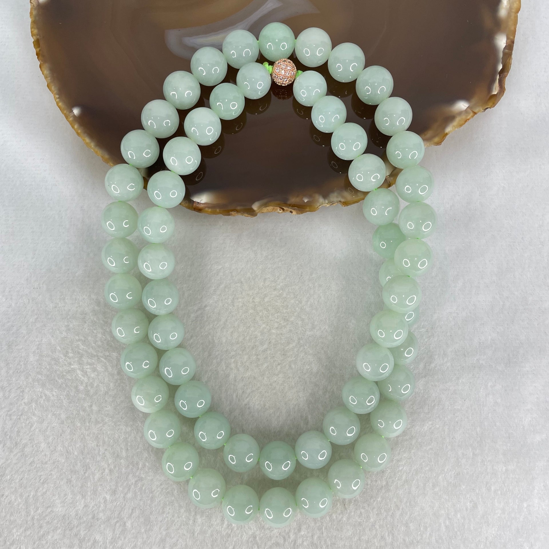 Good Grade Type A Light Green Jadeite Beads Necklace 54.77g 66cm by 11.4mm 60 Beads - Huangs Jadeite and Jewelry Pte Ltd