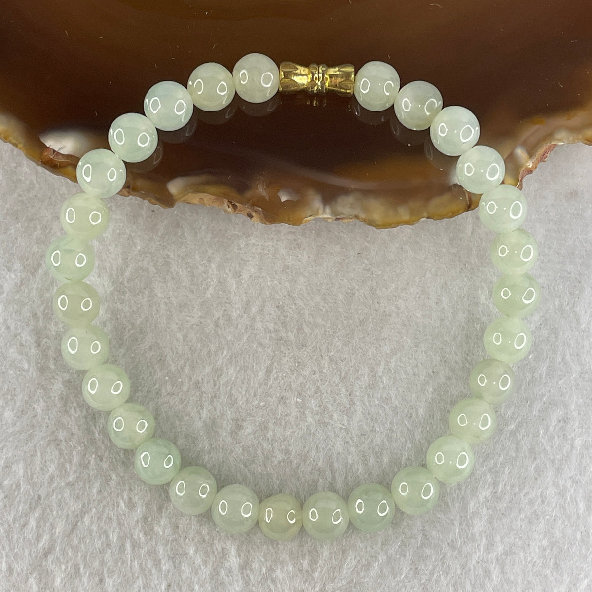 Natural Type A Semi Icy Light Green Jadeite Beads Bracelet | (17.16g | 18.0cm | 7.0mm x 29 Beads | Radiance, "Ping An" Smooth Luck & Feng Shui Prosperity Catalyst)