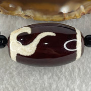 Natural Powerful Tibetan Old Oily Agate Ruyi Dzi Beads with Black and Blue Onyx Necklace 44.06g 38cm 36.6 by 21.4mm - Huangs Jadeite and Jewelry Pte Ltd