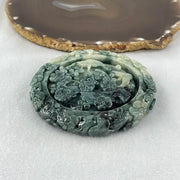 Type A Demin Blue with Light Blueish Green Jadeite Twin Birds with Prosperity Flowers Bangle Inner Diameter 57.4mm 12.4 by 11.9mm and Pendant 55.3 by 13.1mm Total Weight 156.22g - Huangs Jadeite and Jewelry Pte Ltd
