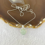 Type A Semi Icy Light Blueish Green Milo Buddha with Crystals in S925 Sliver Pendant and Necklace 6.13g 14.9 by 14.9 by 7.8mm - Huangs Jadeite and Jewelry Pte Ltd