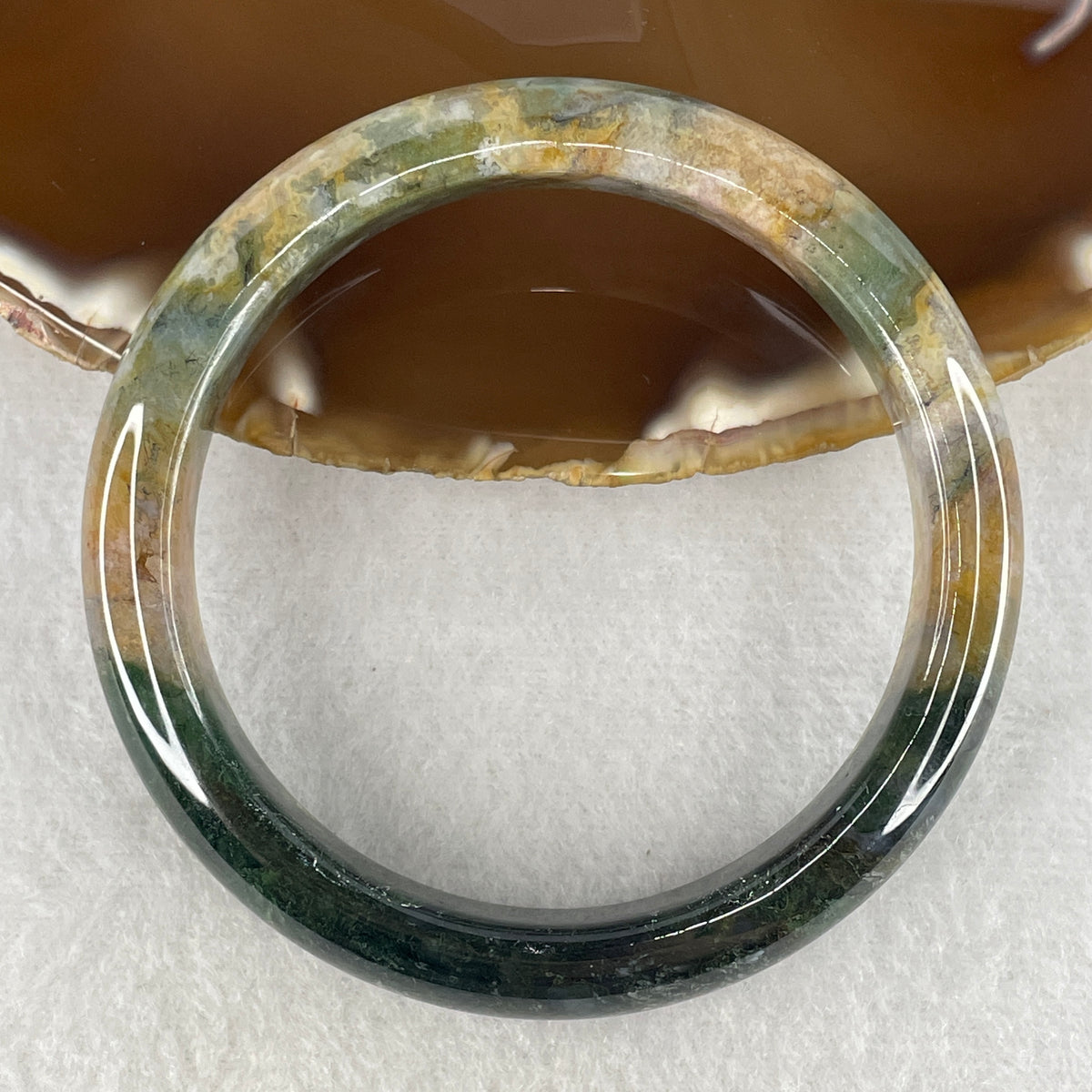 Natural Green & Brown Patches Moss Agate Bangle |(37.53g | 55.8mm Inner Diameter | 11.3x7.8mm | Very Very Slight Natural Internal Line | Harmony, Grounding Vitality, Emotional Healing & Growth Magnet)