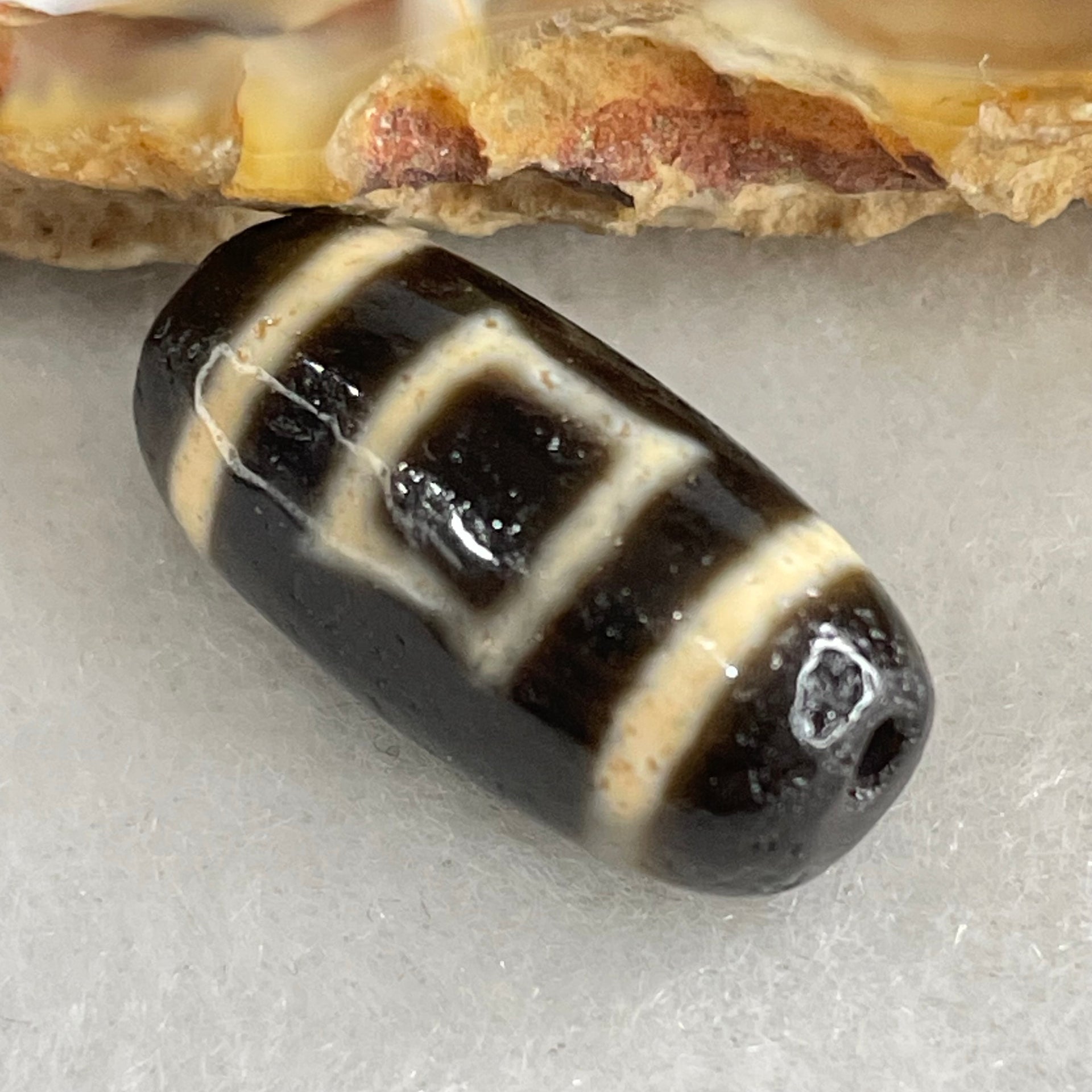 Natural Powerful Tibetan Old Oily Agate Sky Door Serenity 1 Eye Dzi Bead Heavenly Master (Tian Zhu) 一眼天诛 2.68g 19.2 by 9.5mm - Huangs Jadeite and Jewelry Pte Ltd