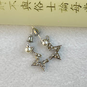 Faux Pearl with Crystals in Sliver Star Earrings 1.78g 1.5 by 1.0mm - Huangs Jadeite and Jewelry Pte Ltd