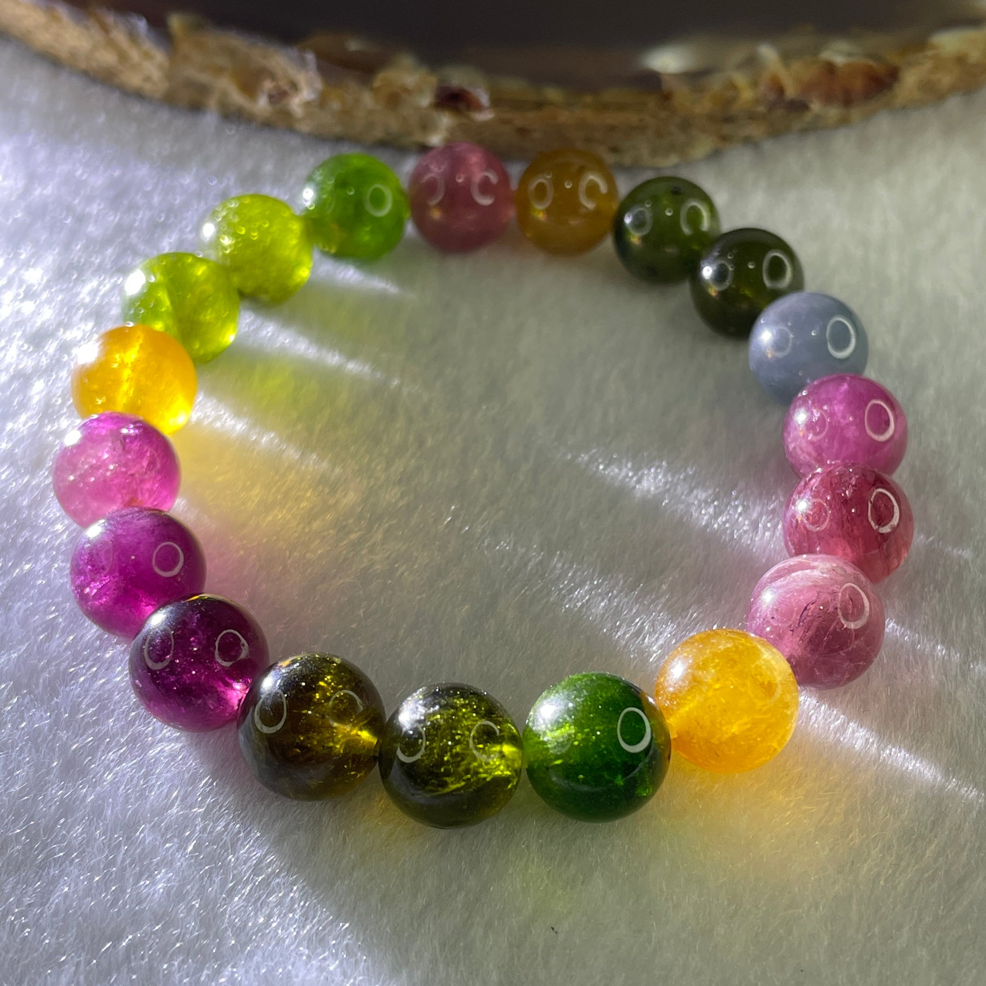 Very Good Natural Tourmaline Crystal Beads Bracelet 22.64g 14cm 9.2mm 19Beads - Huangs Jadeite and Jewelry Pte Ltd