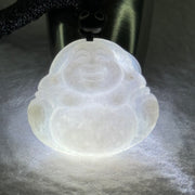 Type A Light Lavender Jadeite Milo Buddha Pendent 7.06g 25.4 by 28.3 by 3.0mm - Huangs Jadeite and Jewelry Pte Ltd