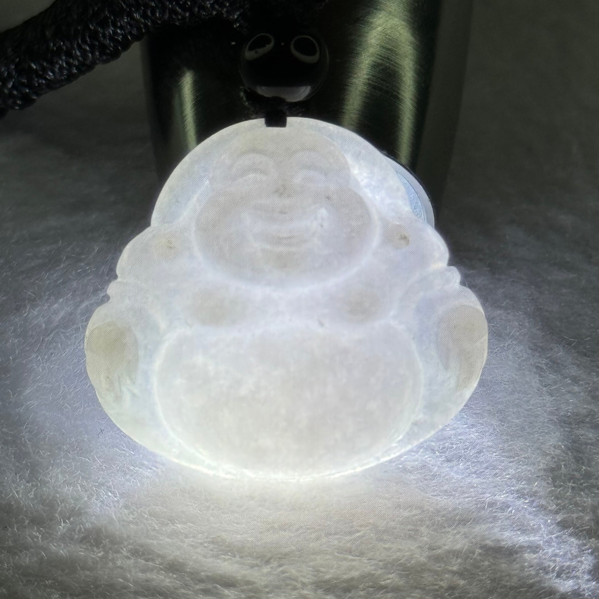 Type A Light Lavender Jadeite Milo Buddha Pendent 7.06g 25.4 by 28.3 by 3.0mm - Huangs Jadeite and Jewelry Pte Ltd