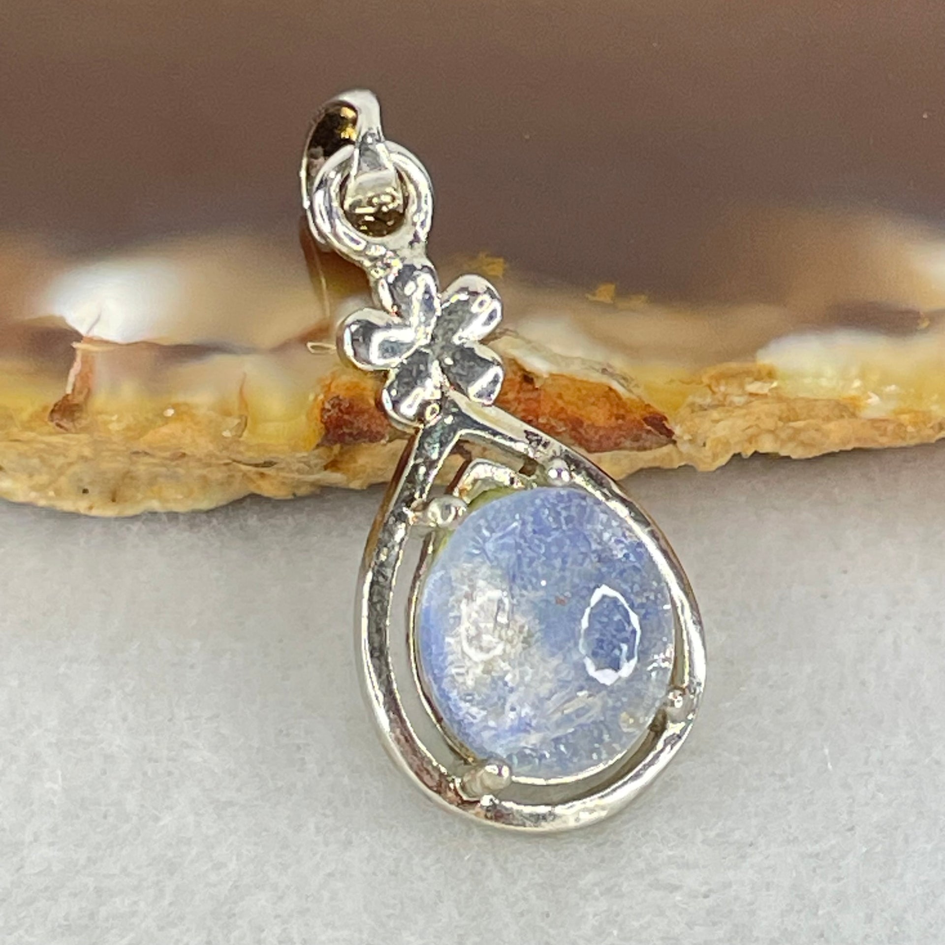 Good Grade Rare Natural Blue Dumortierite Rutilated Quartz in S925 Pendant 2.56g 10.5 by 8.8 by 5.5mm - Huangs Jadeite and Jewelry Pte Ltd