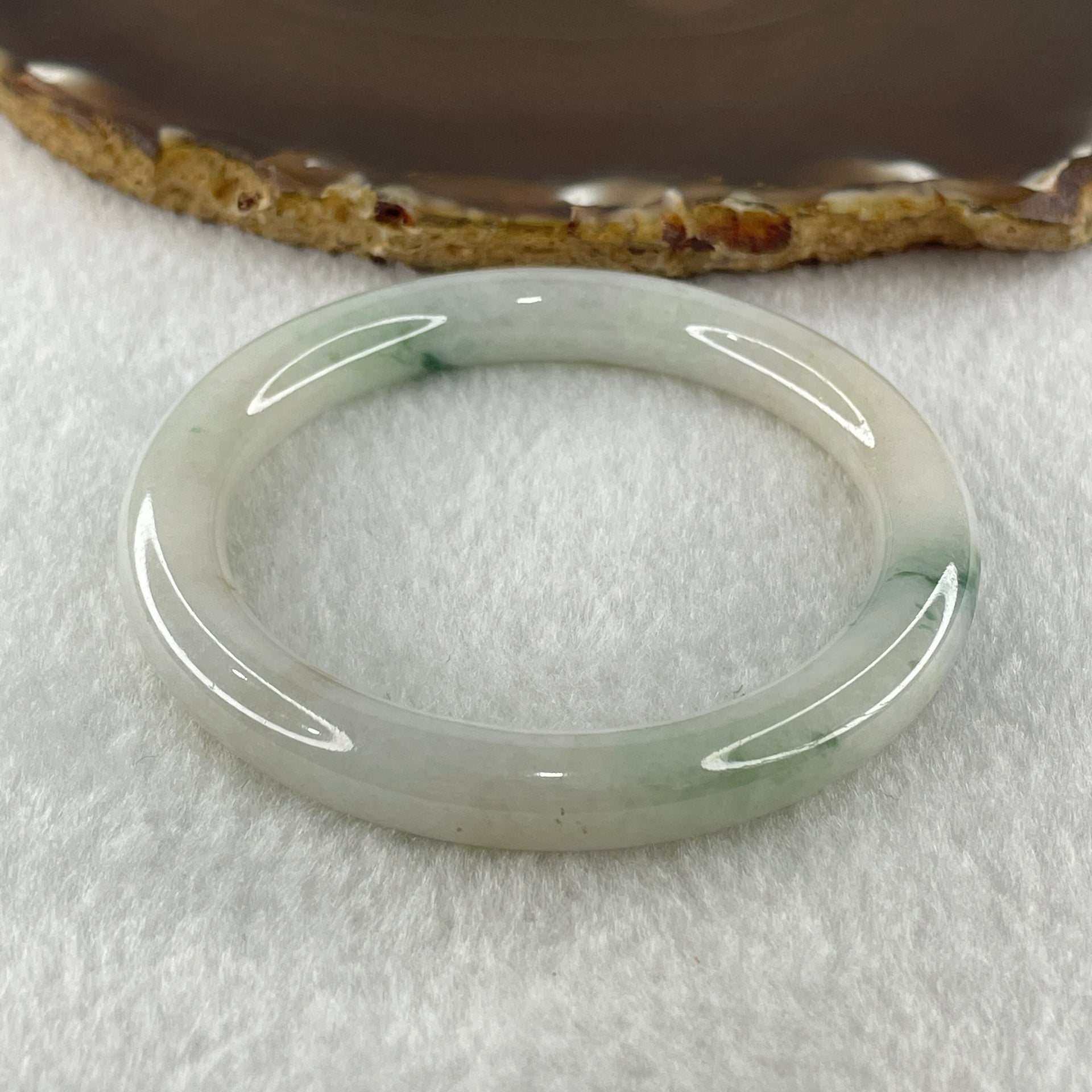 Natural Type A Faint Green with Blueish Green Piao Hua Flora Jadeite Bangle 37.89g Inner Diameter 53.5mm 8.4 by 9.5mm (Very Very Slight Internal Lines) - Huangs Jadeite and Jewelry Pte Ltd
