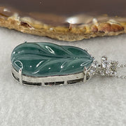 Natural Type A Blueish Green Jadeite Leaf Necklace in S925 Silver | (9.64g | 44cm S925 | 29.8 x 16.5 x 3.5mm | Career Success & Growth Anchor, Feng Shui Prosperity & Executive Charm Necklace) - Huangs Jadeite and Jewelry Pte Ltd