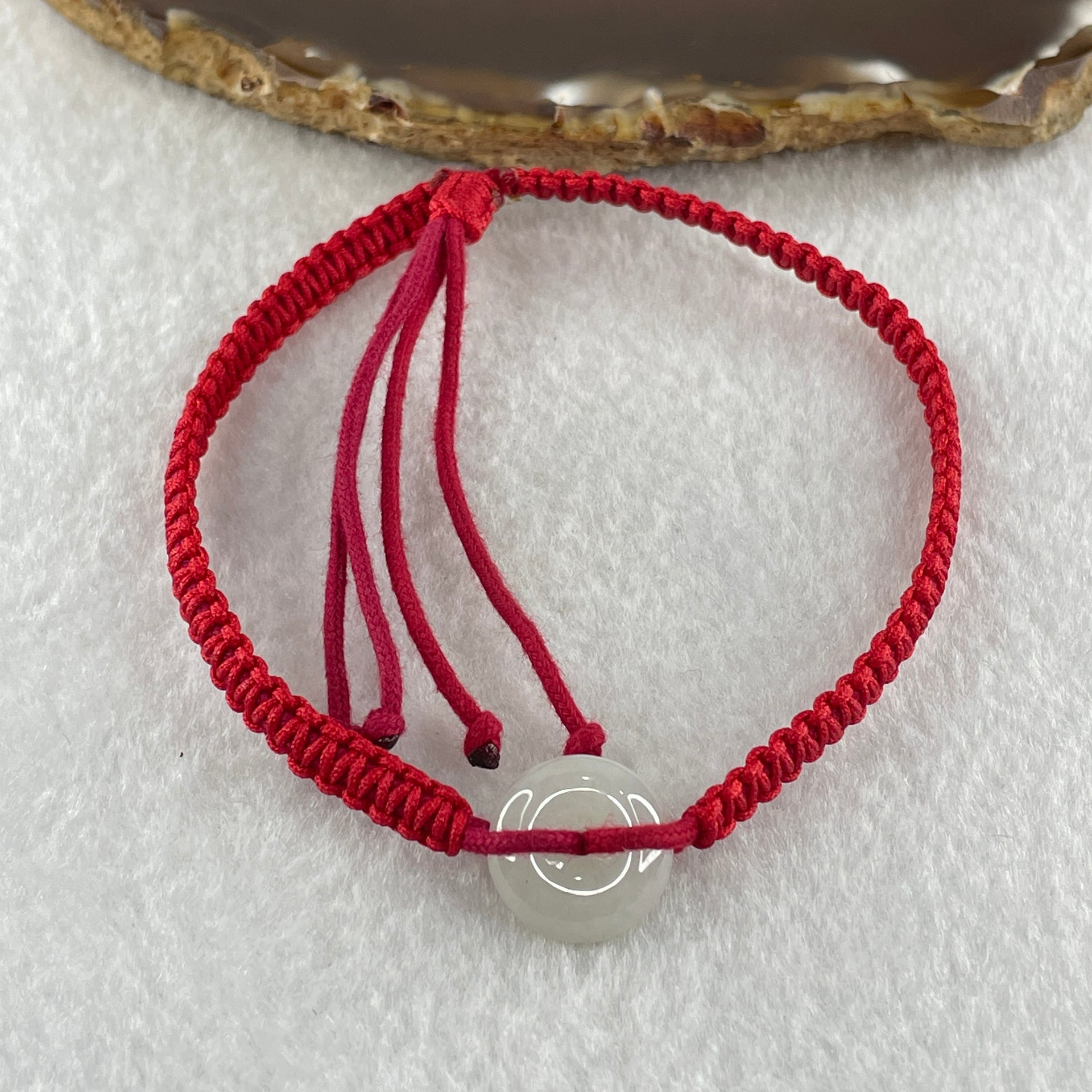 Type A Natural White Jadeite Ping An Kou Donut In String Bracelet4.18g 14.4 by 5.8mm - Huangs Jadeite and Jewelry Pte Ltd