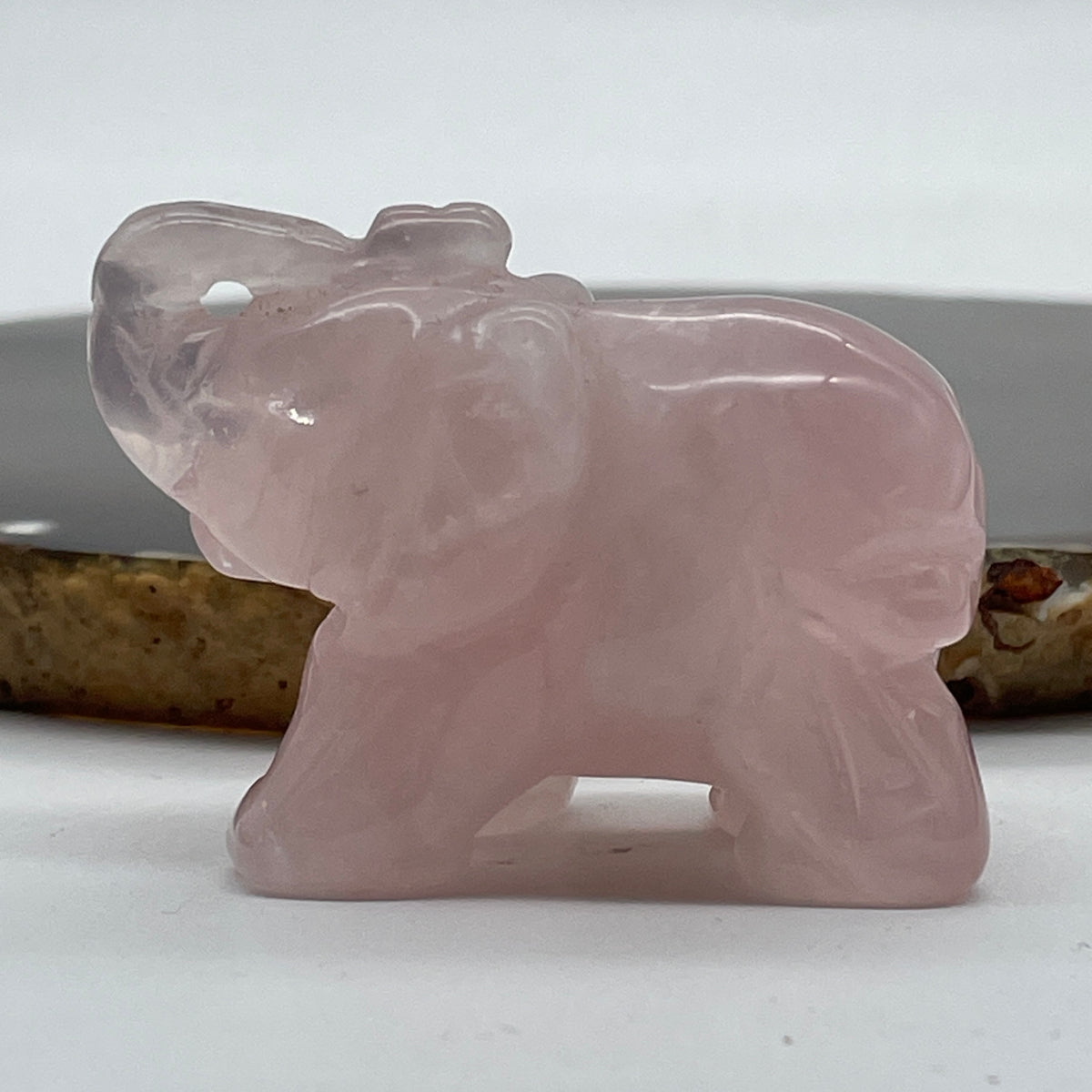 Natural Rose Quartz Elephant Display | (54.88g | 49.2 x 24.2 x 37.0mm | Catalyst, "Stone of Unconditional Love" Harmony & Relationship Magnet, Feng Shui Prosperity & Peace Symbol)