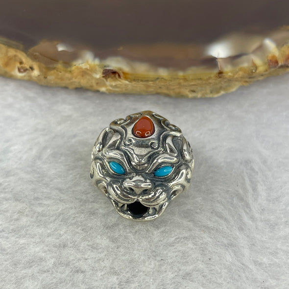 925 Sliver Pixiu with Turquoise Eyes and Red Nan Hong Agate Bracelet Charm 7.50g 16.5 by 16.7 by 12.0 mm - Huangs Jadeite and Jewelry Pte Ltd
