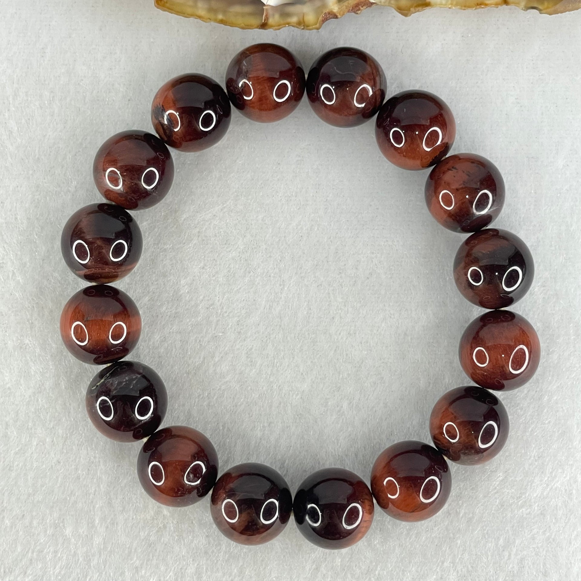Natural Red Tiger Eye Quartz Beads Bracelet 39.29g 16.5cm 12.2mm 16 Beads - Huangs Jadeite and Jewelry Pte Ltd