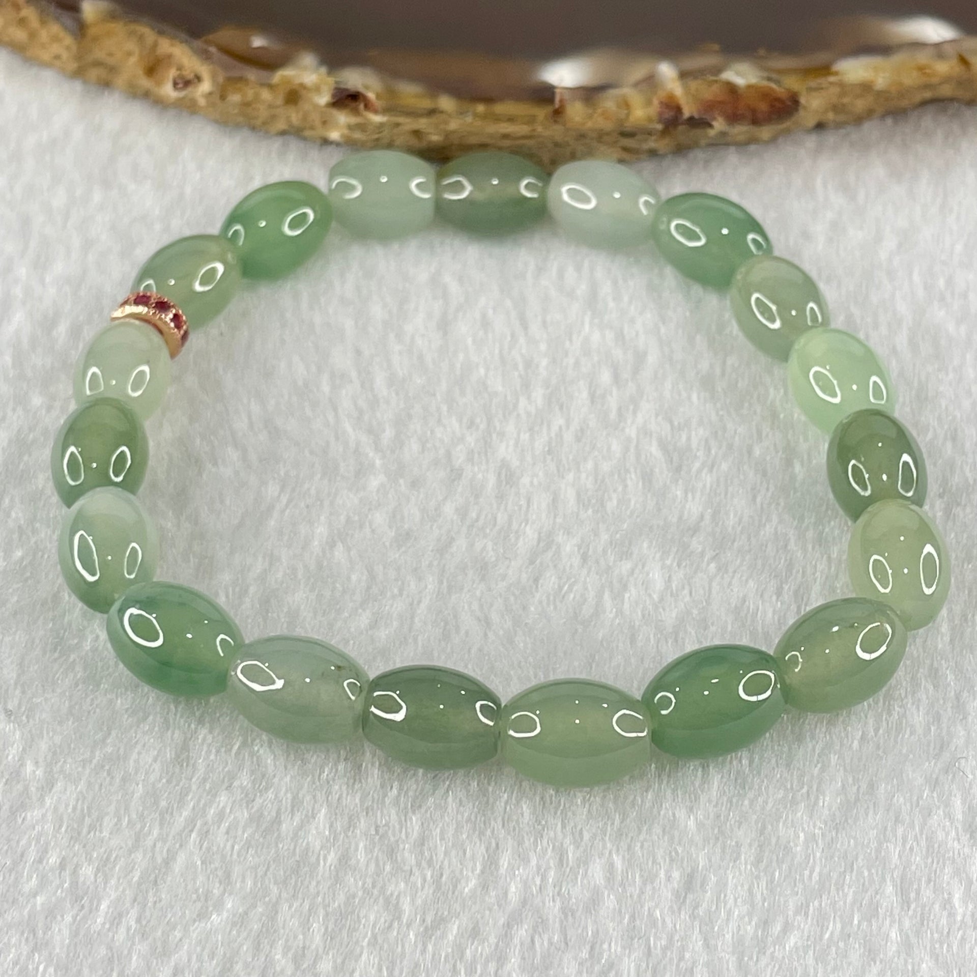 Type A Semi Icy Light Blueish Green Jadeite Beads Bracelet 19.02g 16cm 7.6 by 9.7mm 19 Beads - Huangs Jadeite and Jewelry Pte Ltd