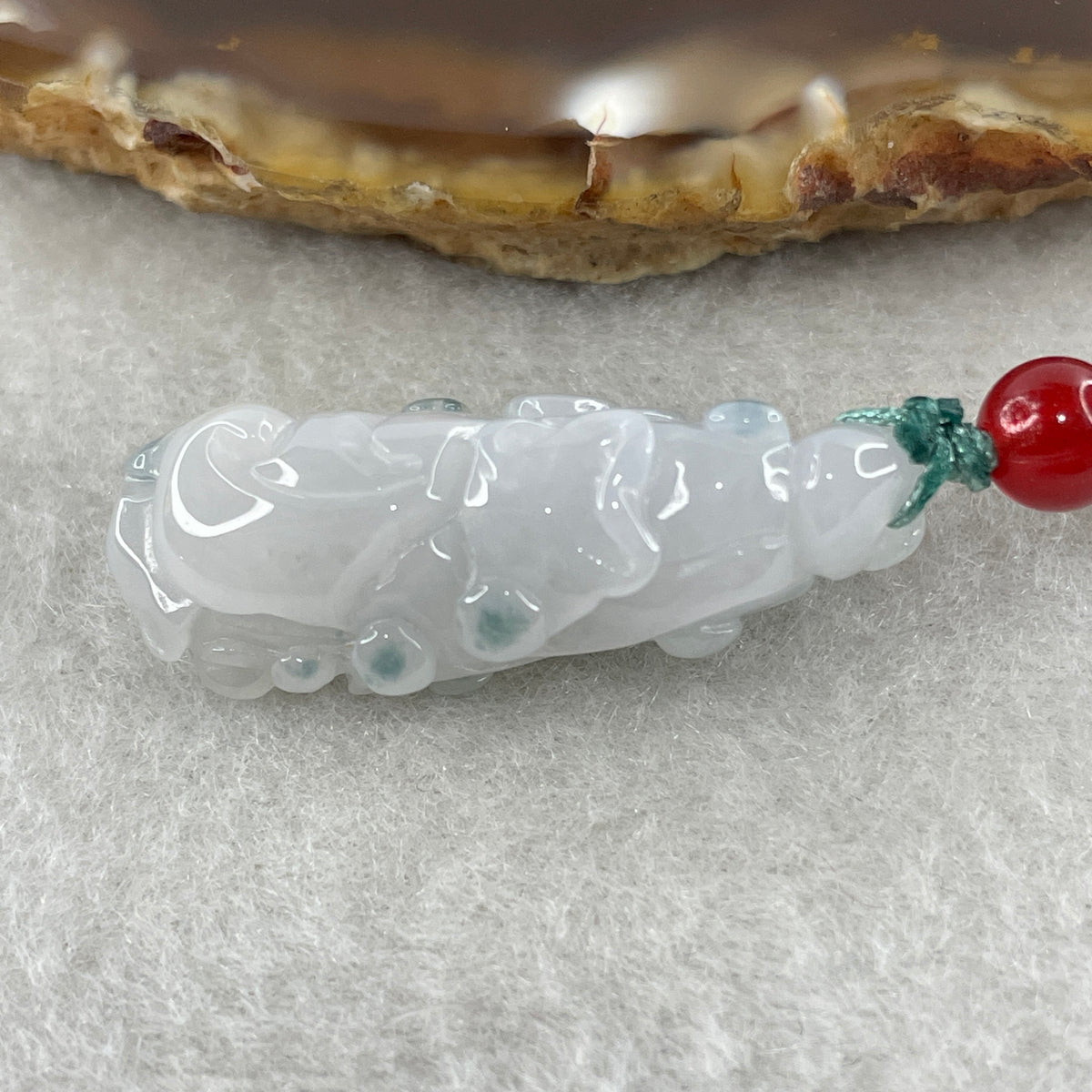 Natural Type A Faint Lavender with Blue Spot Jadeite Cabbage Pendant | Hundred Wealth & Abundance Talisman (8.94g | 33.5 x 12.9 x 12.0mm) - Huangs Jadeite and Jewelry Pte Ltd