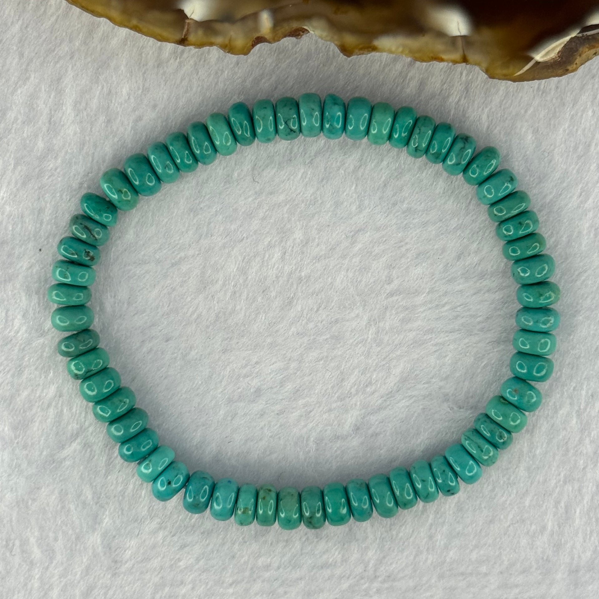 Natural Turquoise Abacus Donut Beads Bracelet 9.28g 15.5cm 6.0mm 58 Beads - Huangs Jadeite and Jewelry Pte Ltd