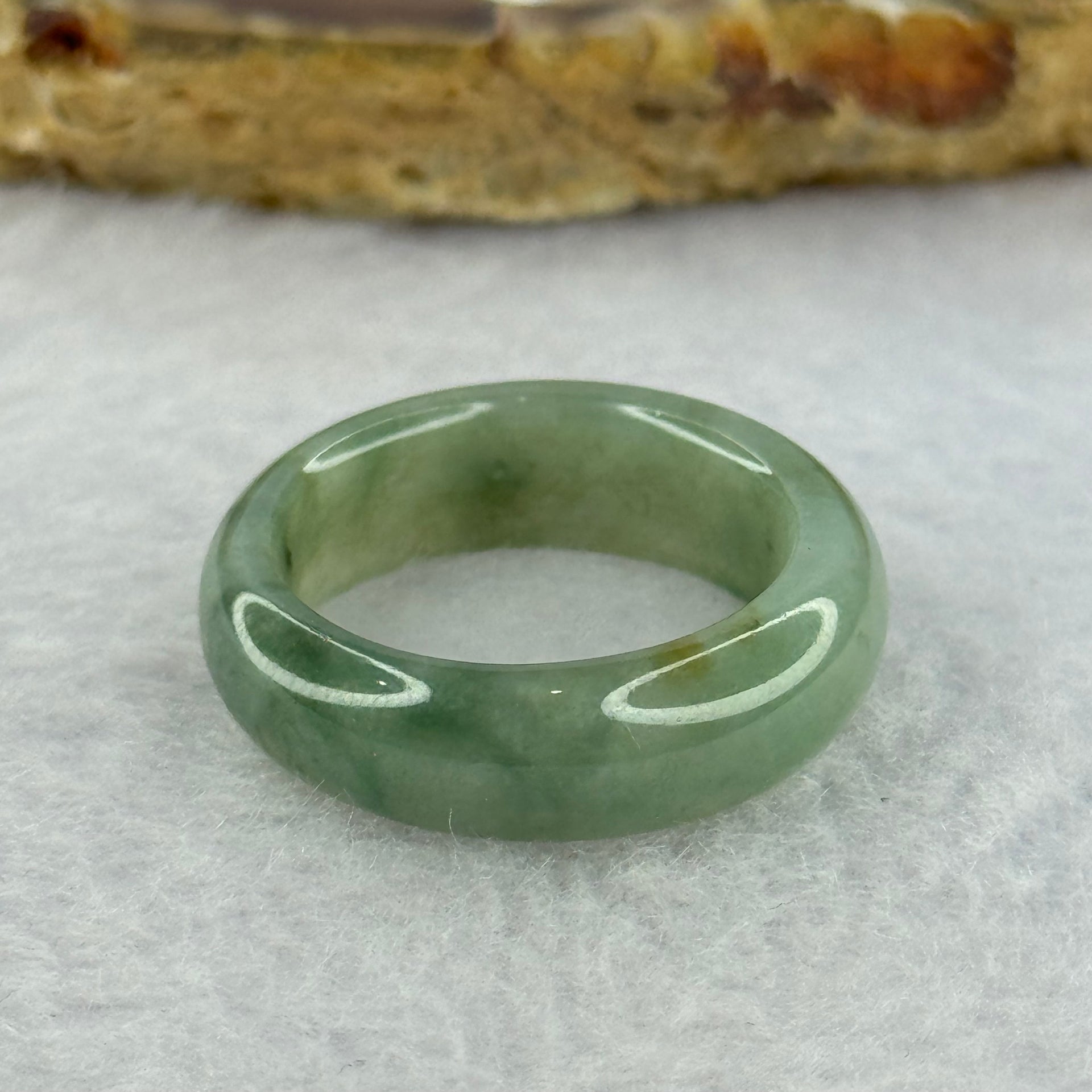 Type A Green Grey Wuji Jadeite Ring 3.90g 6.8 by 3.2mm US8 HK18 - Huangs Jadeite and Jewelry Pte Ltd
