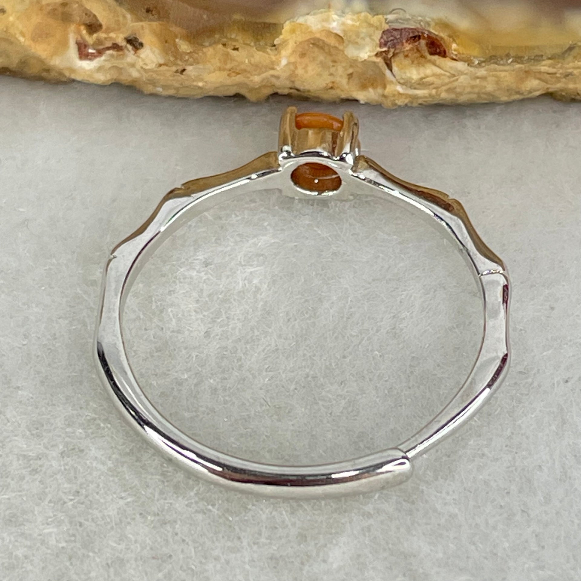 Type A Red Cabochon Jadeite in S925 Sliver Ring (Adjustable Size) 0.99g 4.0 by 2.5mm - Huangs Jadeite and Jewelry Pte Ltd