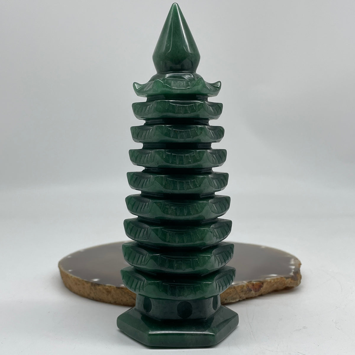 Natural Green Aventurine Pagoda Display | (465.78g | 68.5 x 53.5 x 160.0mm | Wealth Catalyst, "Wen Chang" Academic Excellence & Career Prosperity Anchor, Traditional Spatial Harmony Specimen)