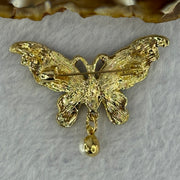 Natural Pearl with Yellow Crystal in Sliver Gold Color Butterfly Brooch 10.83g 49.1 by 36.8 by 9.1mm - Huangs Jadeite and Jewelry Pte Ltd