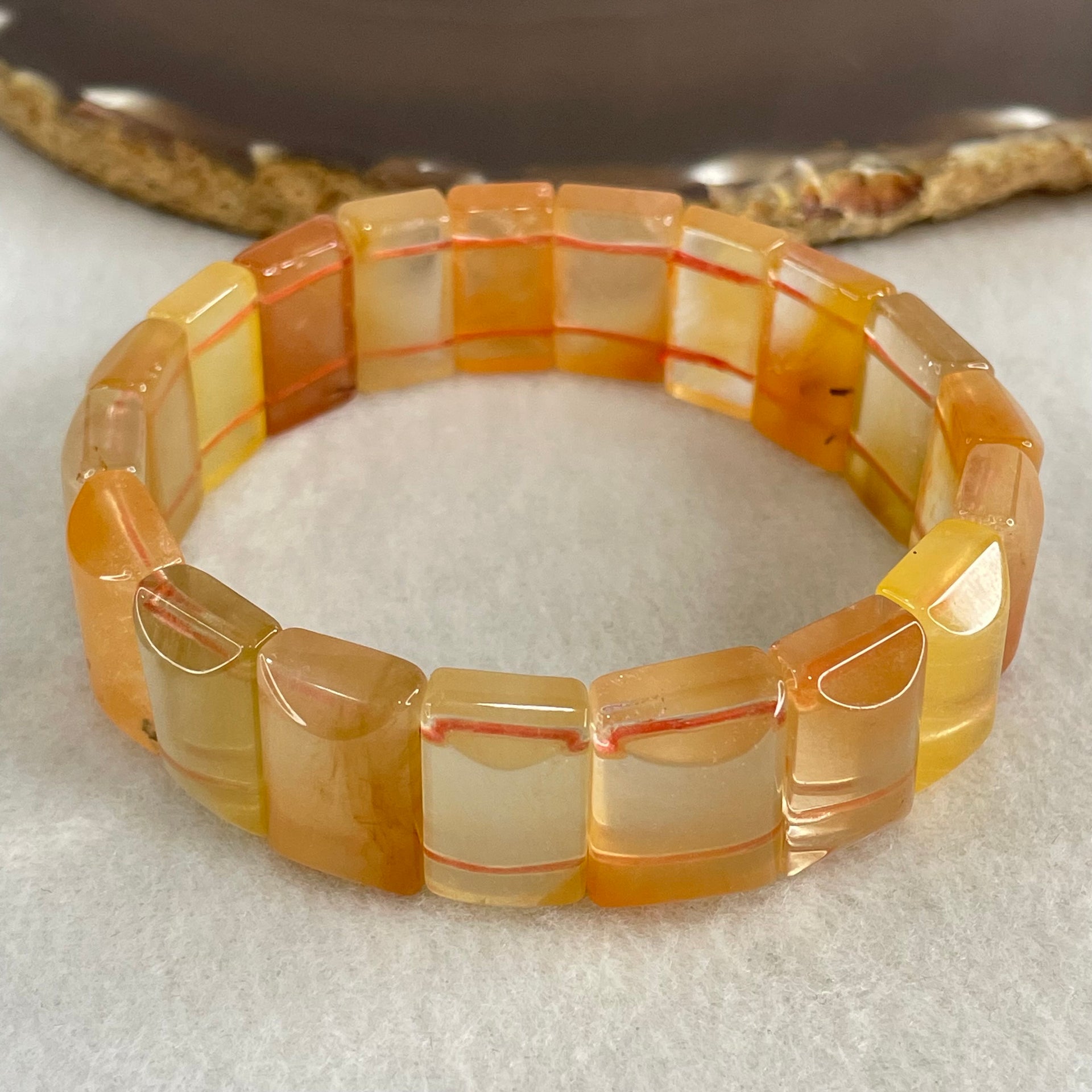 Good Grade Natural Orange Ferruginous Quartz Shou Pai Bracelet 53.55g 18cm 18.6 by 11.4mm 19 Pieces - Huangs Jadeite and Jewelry Pte Ltd