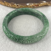 Natural Type Green Jadeite Prosperity Flowers Bangle 46.28g Inner Diameter 55.6mm 12.1 by 8.2mm (External Line) - Huangs Jadeite and Jewelry Pte Ltd