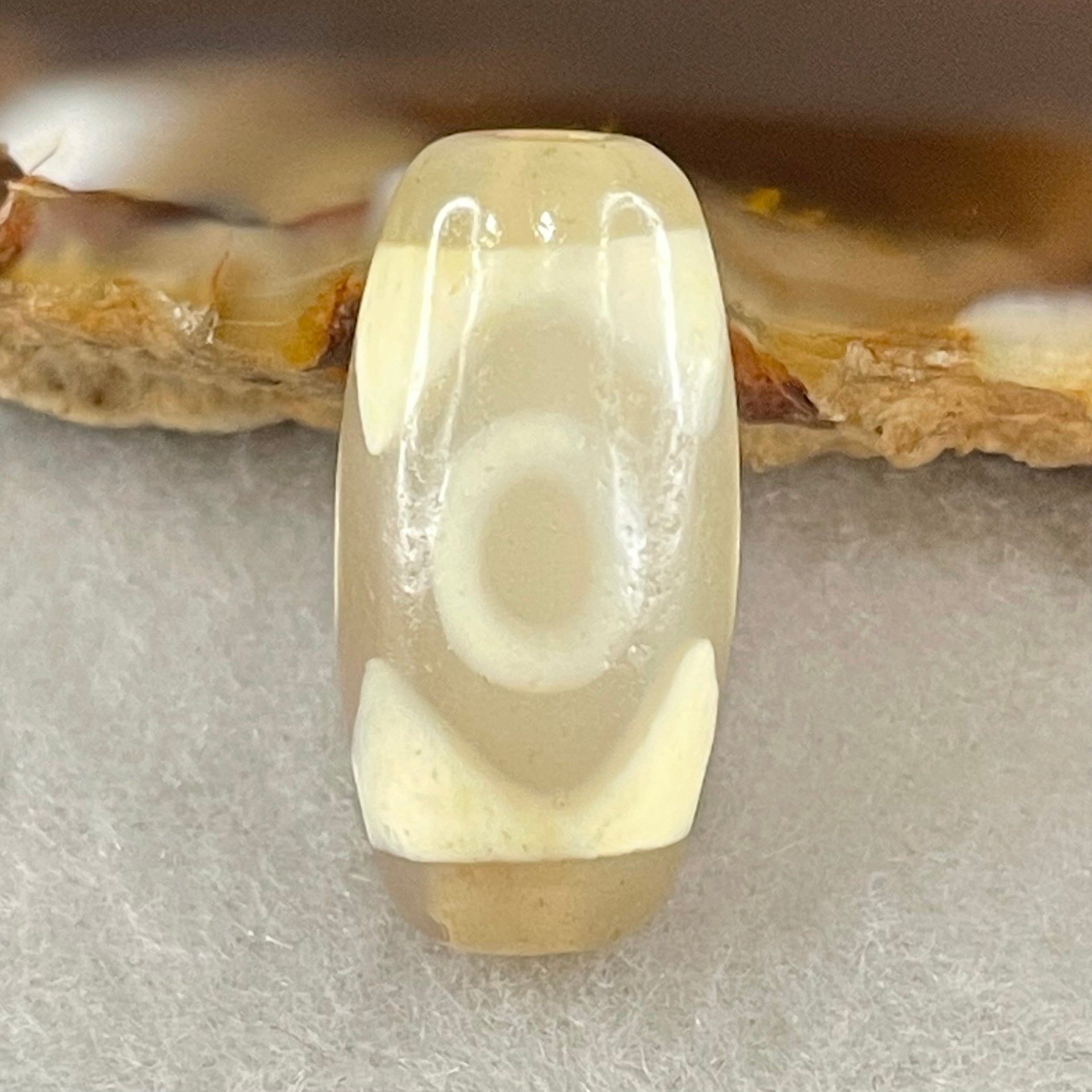 Natural Powerful Tibetan Old Oily Agate 3 Eyes Dzi Bead Heavenly Master (Tian Zhu) 三眼天诛 2.86g 20.1 by 9.9mm - Huangs Jadeite and Jewelry Pte Ltd