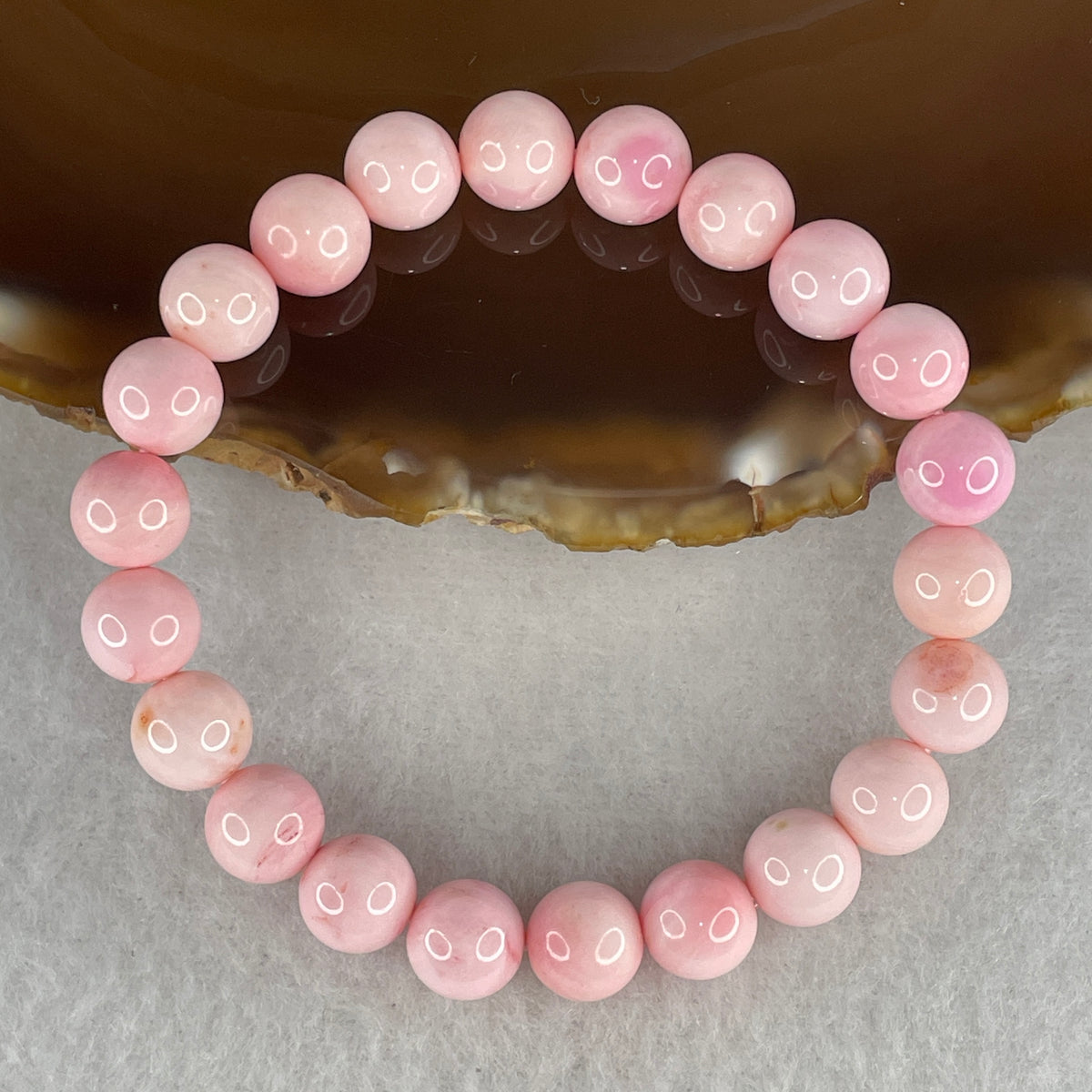 Certified Good Grade Natural Pink Queen Shell Beads Bracelet | 8.6mm Radiant Mother of Pearl Amulet (18.23g | 15.5cm Wrist | 22 Beads)