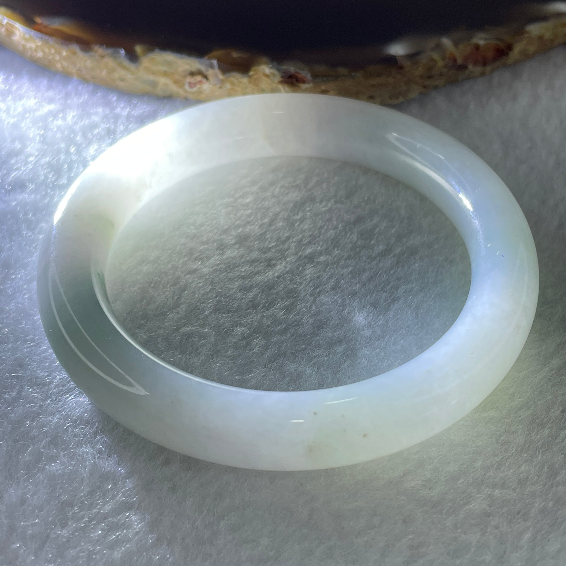 Type A Near White (Faint Lavender and Faint Green ) with Dark Green Piao Hua Jadeite Bangle Internal Diameter 51.8mm 48.04g 10.0 by 9.2mm (Very Slight Internal Lines ) - Huangs Jadeite and Jewelry Pte Ltd