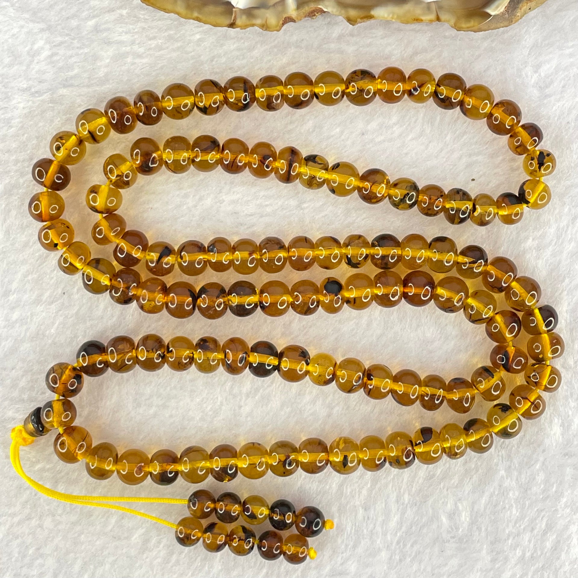 Natural Golden Flower Amber Beads Necklace 天然金珀项链 15.83g 56cm 6.9mm 107 Beads - Huangs Jadeite and Jewelry Pte Ltd