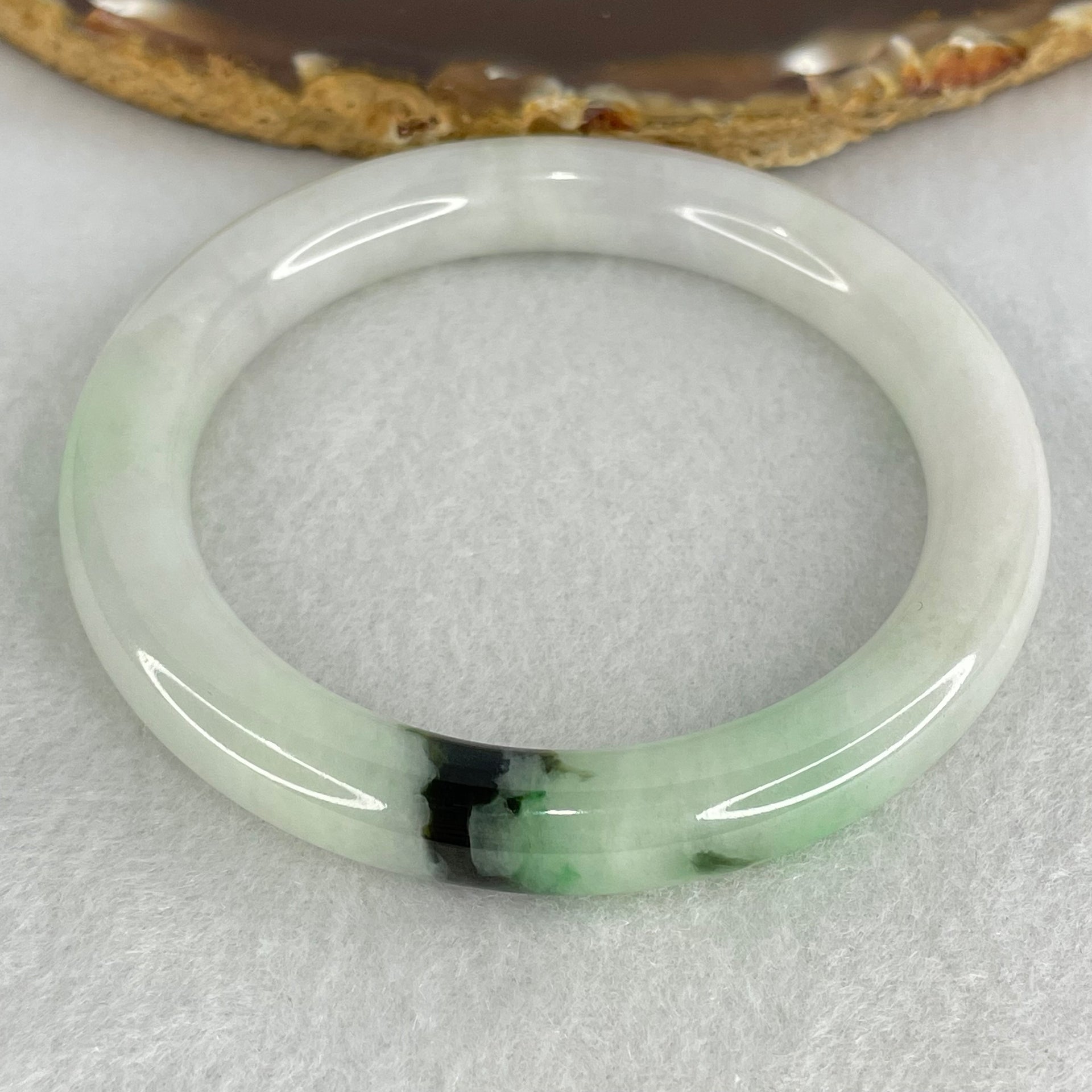 Type A Green with Moss Green Patches Jadeite Bangle Internal Diameter 55.0mm 46.39g 9.4 by 9.6mm (Internal Lines) - Huangs Jadeite and Jewelry Pte Ltd