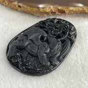 Type A Opaque to Partial Translucent Black Omphacite Jadeite Flying Pixiu Pendant 27.31g 61.2 by 42.5 by 9.3mm - Huangs Jadeite and Jewelry Pte Ltd