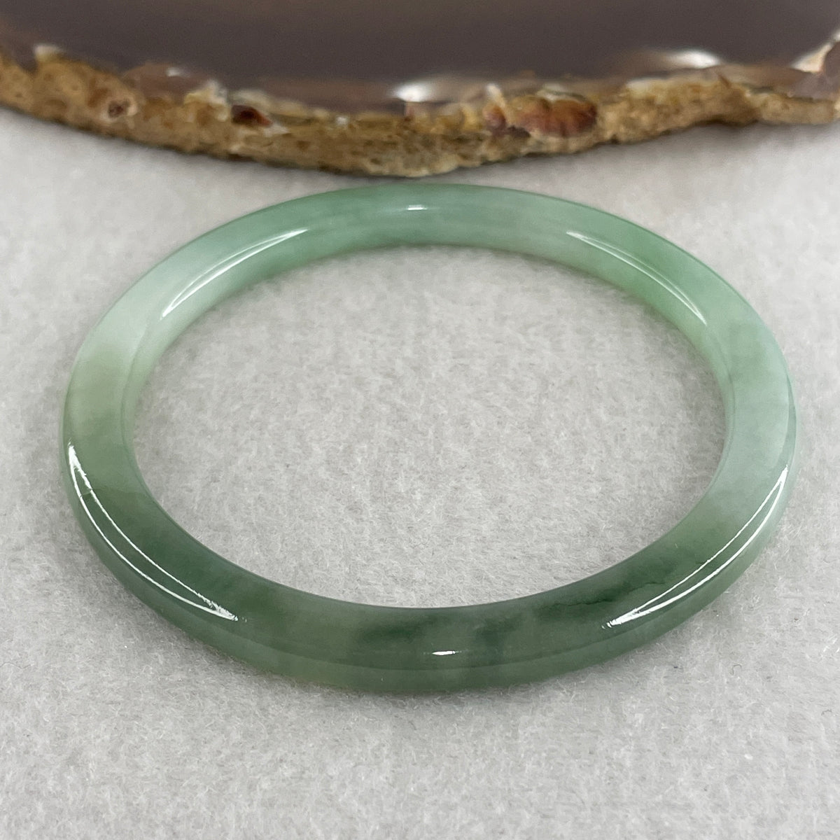 Natural Type A Light Green with Blueish Green Jadeite Flat Ding Dang Bangle 19.59g Inner Diameter 55.2mm 5.1 by 6.9mm (Perfect) - Huangs Jadeite and Jewelry Pte Ltd