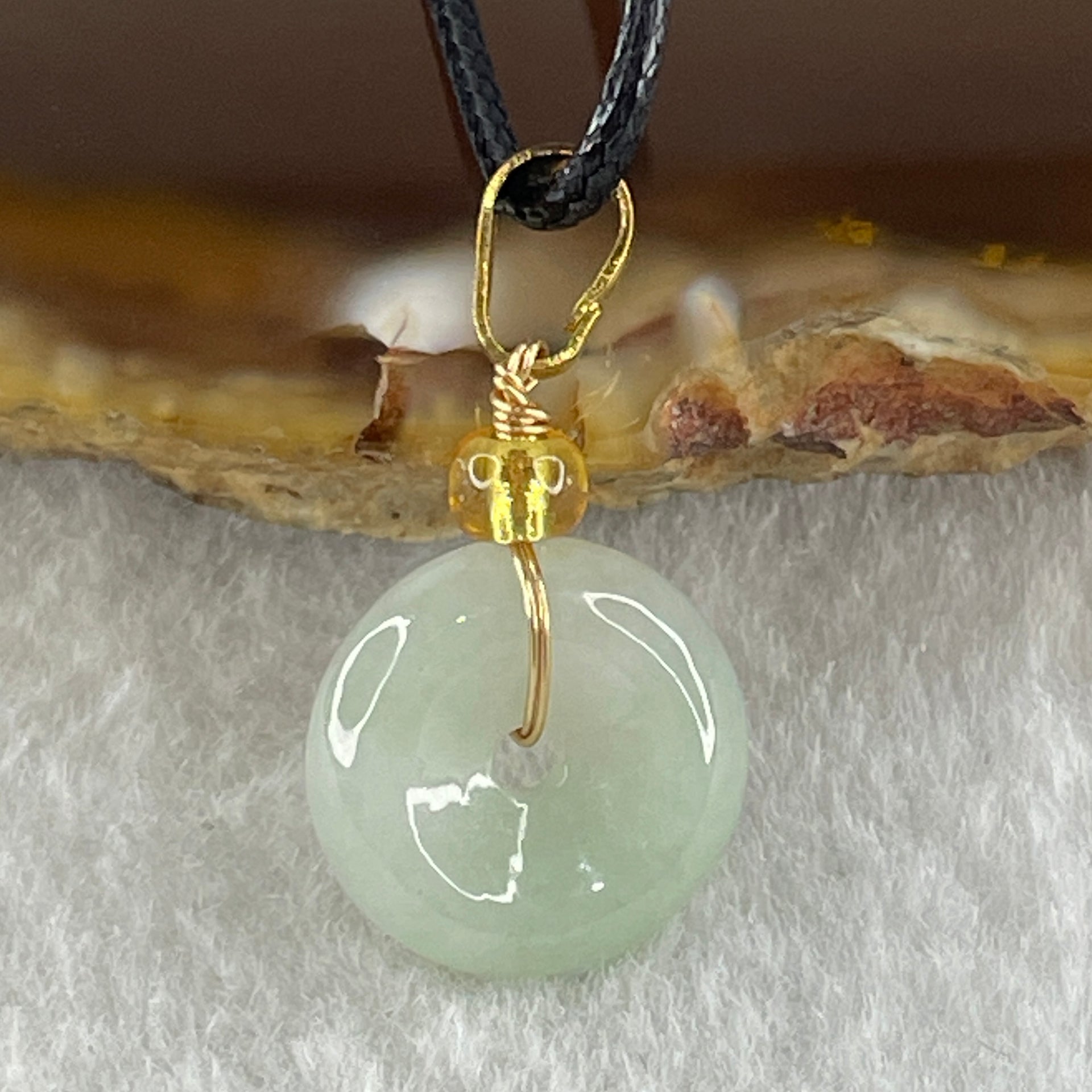Type A Natural Faint Green Jadeite Ping An Kou Donut In String Necklace 2.68g 13.3 by 4.6mm - Huangs Jadeite and Jewelry Pte Ltd