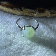 Natural Type A Semi Icy Faint Green Jadeite Oval Shape Cabouchon in S925 Silver Ring (Adjustable Size) 2.04g 11.0 by 9.4 by 5.5mm - Huangs Jadeite and Jewelry Pte Ltd