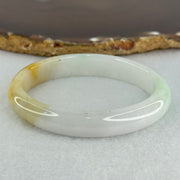 Type A Faint Lavender Green with Yellow Patches Jadeite Oval Bangle Internal Diameter 56.5mm  37.8696g 11.1 by 7.3mm (Very Slight Internal Line) - Huangs Jadeite and Jewelry Pte Ltd