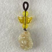 Type A Faint Yellow with Reddish Brown Spots Jadeite Male Pixiu Charm 8.27g 22.5 by 16 by 12.2mm - Huangs Jadeite and Jewelry Pte Ltd