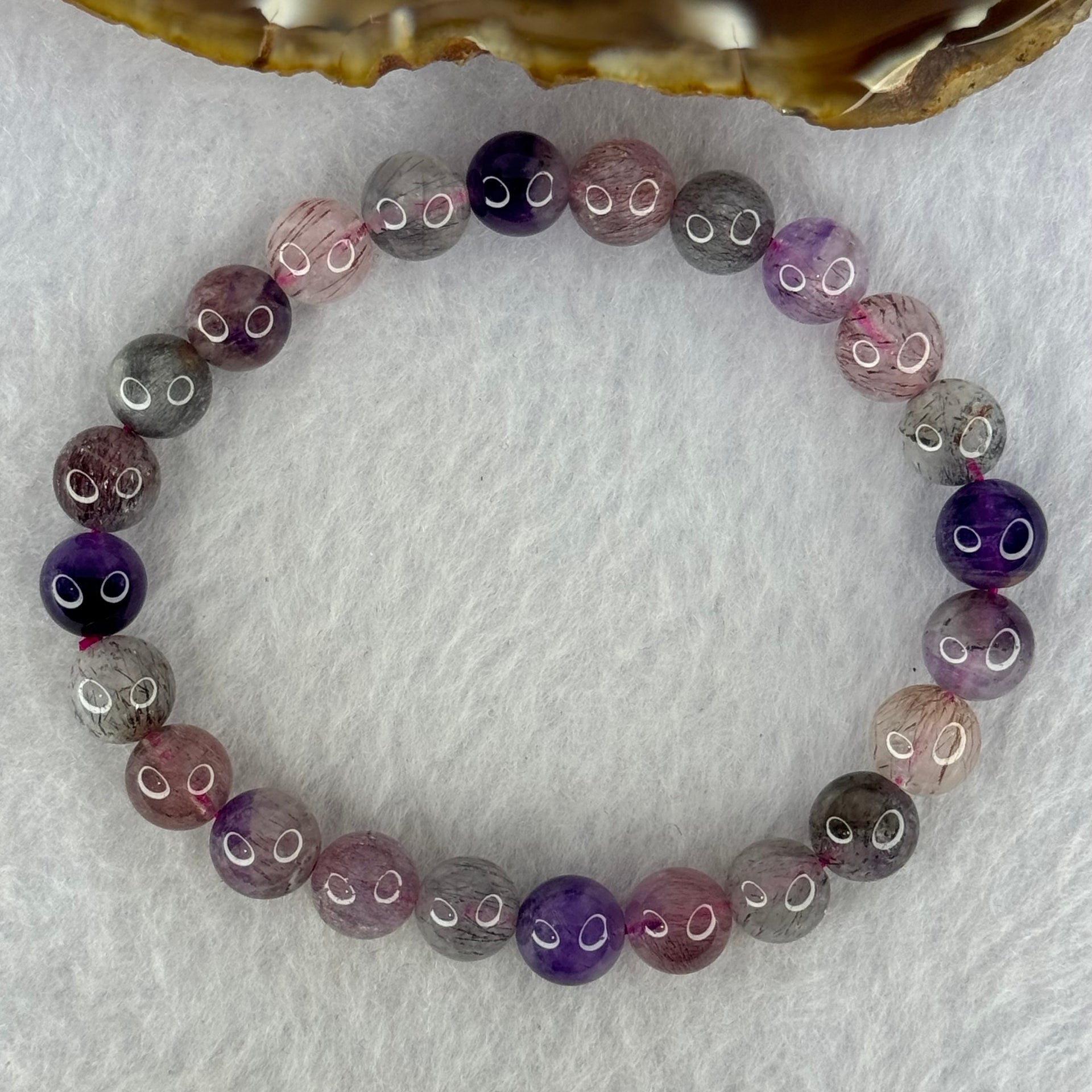 Natural Super 7 Beads Bracelet 18.03g 16cm 8.4mm 24 Beads - Huangs Jadeite and Jewelry Pte Ltd