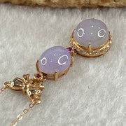 Type A Lavender Jadeite Cabouchons 8.0 by 4.2mm and 8.0 by 6.5 by 3.5mm with Diamonds in 18K Rose Gold Necklace 2.55g 40 and 45cm - Huangs Jadeite and Jewelry Pte Ltd