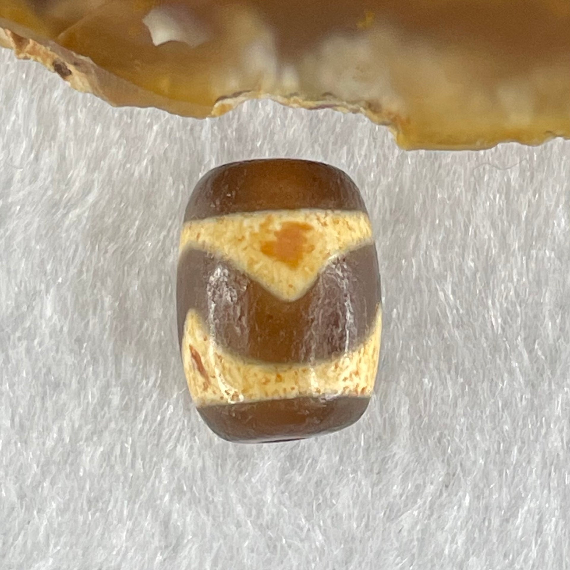 Natural Powerful Tibetan Old Oily Dark Brown Yellow Agate Tiger Tooth Daluo Dzi Bead Heavenly Master (Tian Zhu) 2.50g 14.4 by 10.6mm - Huangs Jadeite and Jewelry Pte Ltd