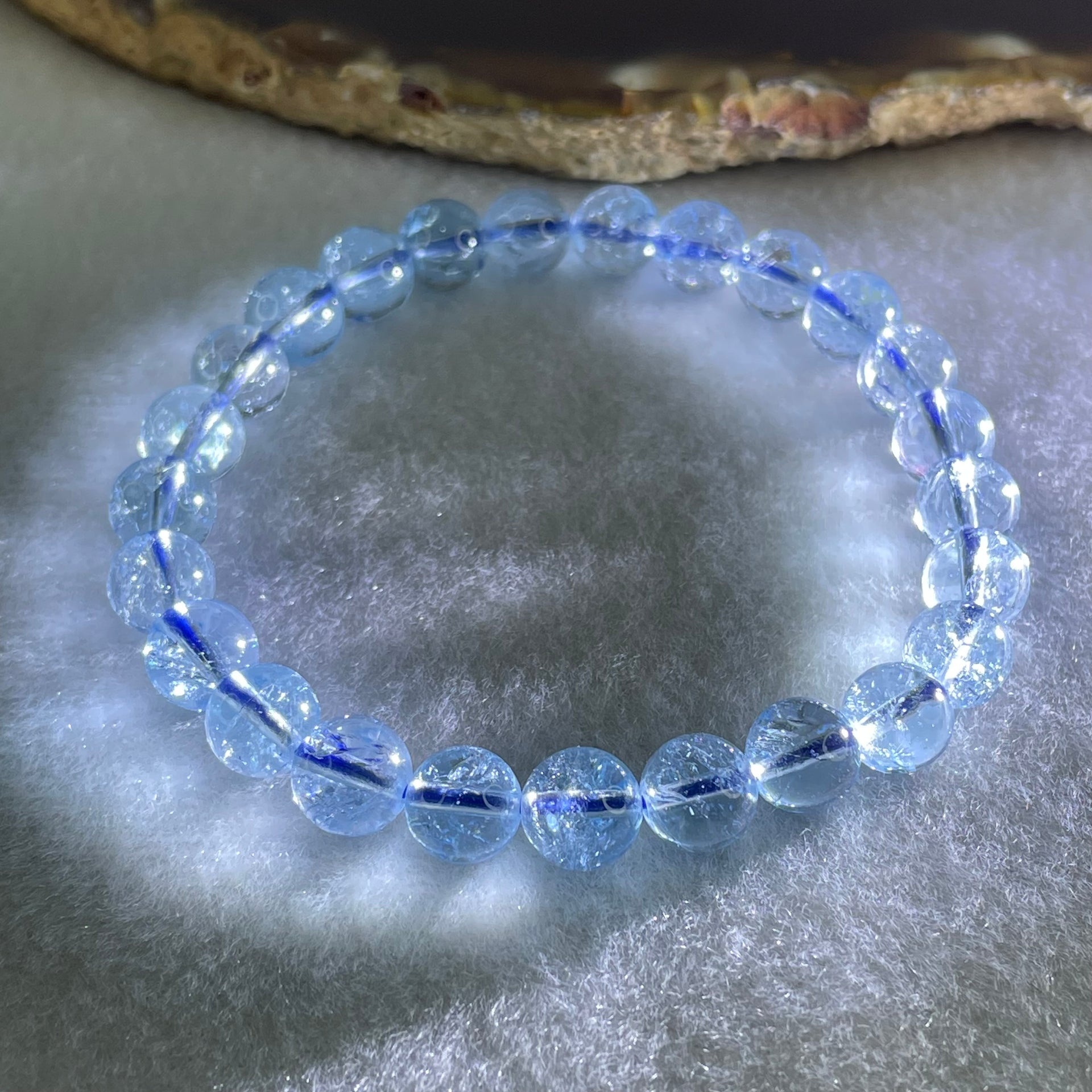 Above Average Natural Blue Topaz Beads Bracelet 20.43g 16cm 7.7mm 25 Beads - Huangs Jadeite and Jewelry Pte Ltd