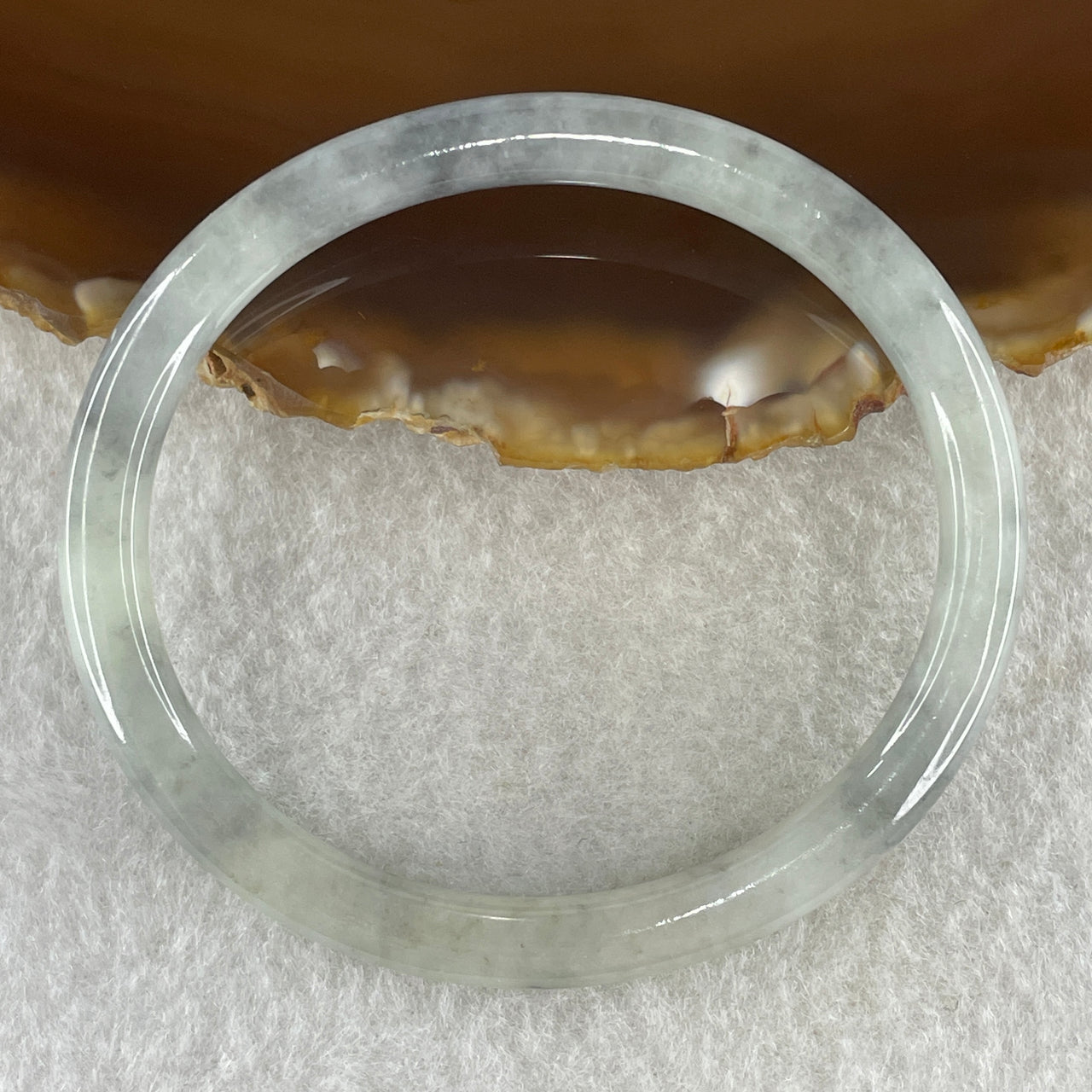 Type A Natural Green with Wuji Grey Piao Hua Jadeite Bangle 11.14g Internal Diameter 51.1mm 5.2 by 5.8mm (Close to Perfect) - Huangs Jadeite and Jewelry Pte Ltd