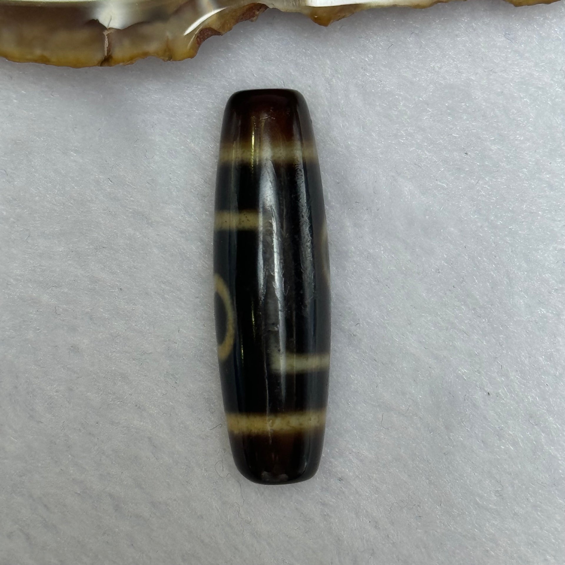 Natural Powerful Tibetan Old Oily Agate 2 Eyes Dzi Bead Heavenly Master (Tian Zhu) 二眼天诛 7.93g 38.8 by 11.5mm - Huangs Jadeite and Jewelry Pte Ltd