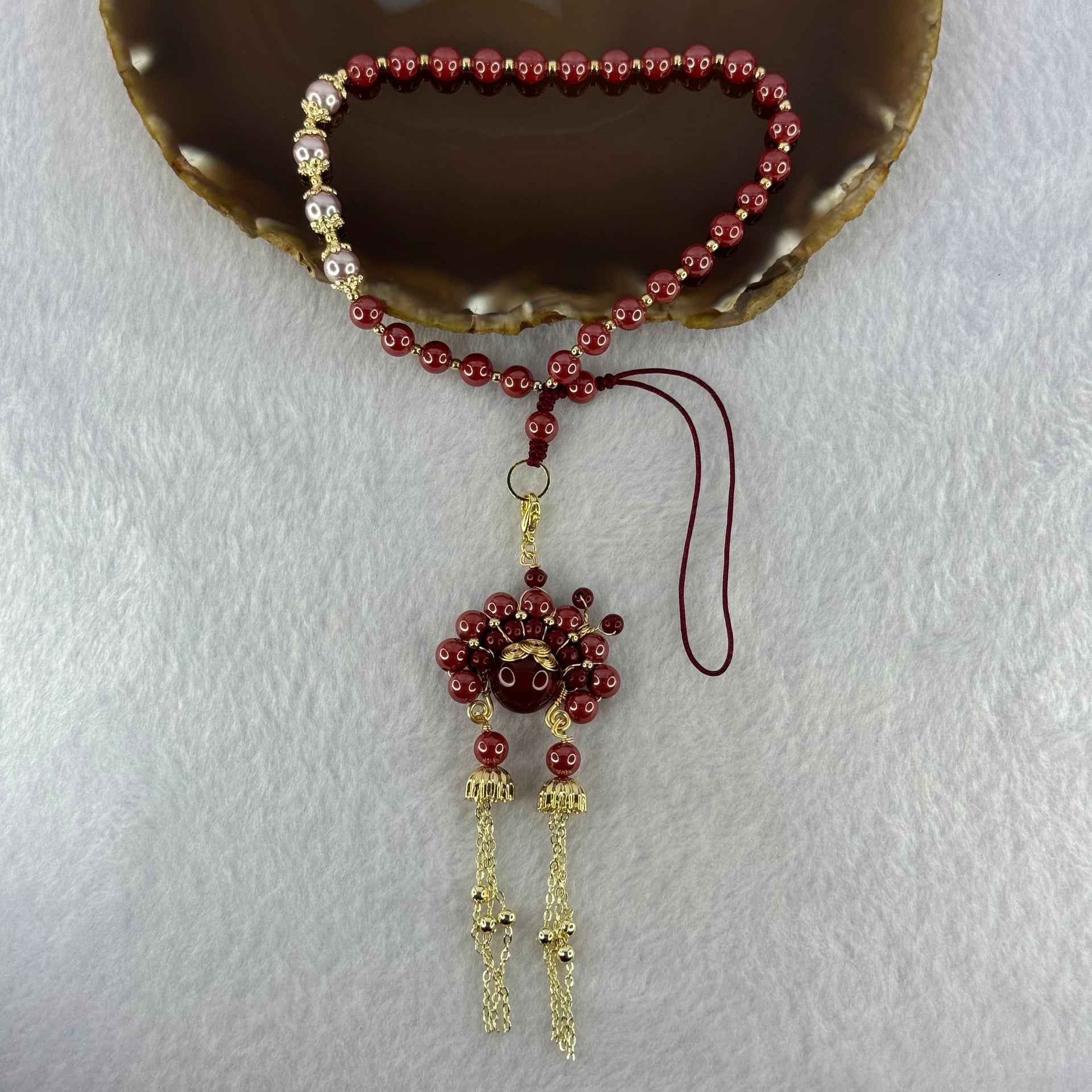 Natural Red Cinnabar Beads Princess Handphone Charm 25.90g 12.2mm - Huangs Jadeite and Jewelry Pte Ltd